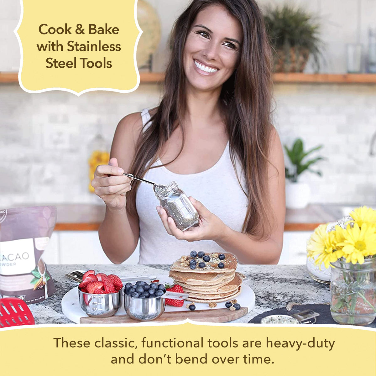 Simply Gourmet dishwasher-safe stainless steel reduces cleanup time after cooking.