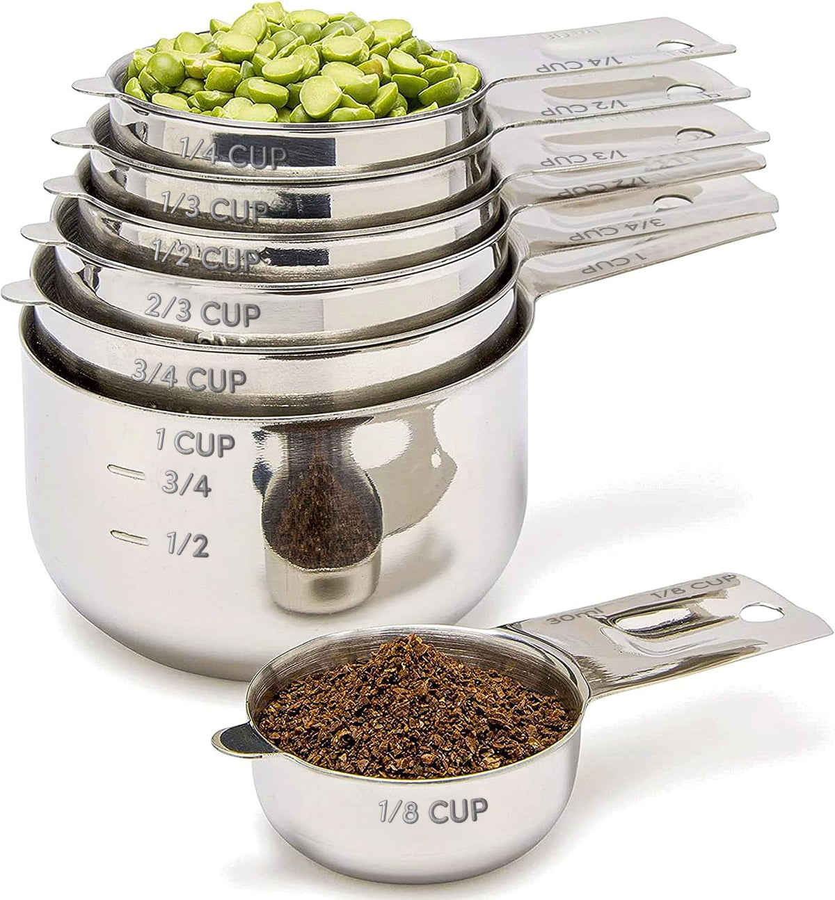 Simply Gourmet 7-piece measuring cups stack neatly for compact storage and precise measurements.