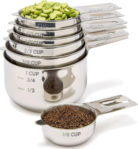 Simply Gourmet 7-piece measuring cups stack neatly for compact storage and precise measurements.