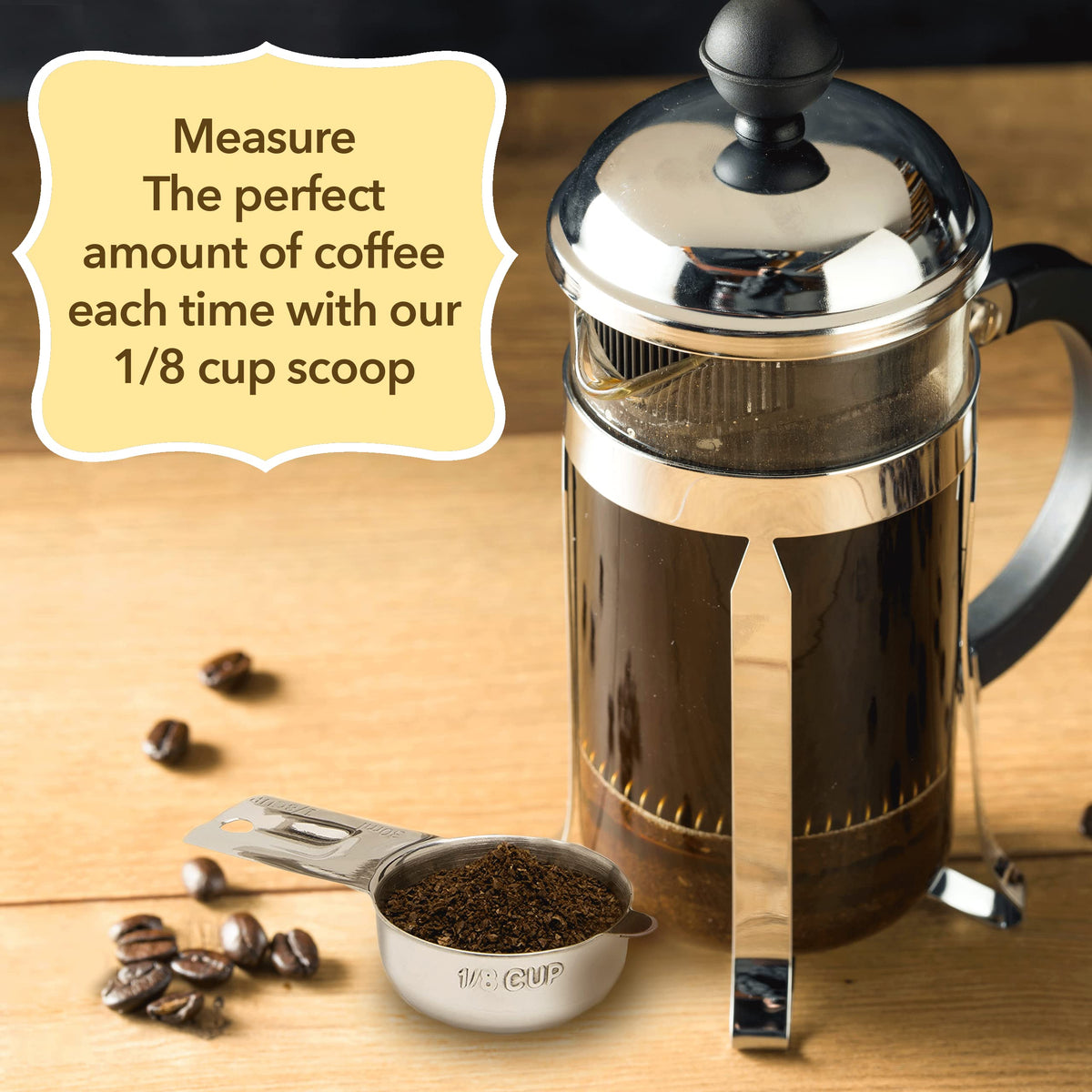 Simply Gourmet engraved metric and US marks ensure clear, repeatable measurements.