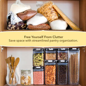 Simply Gourmet stackable container design saves pantry space and keeps items organized.