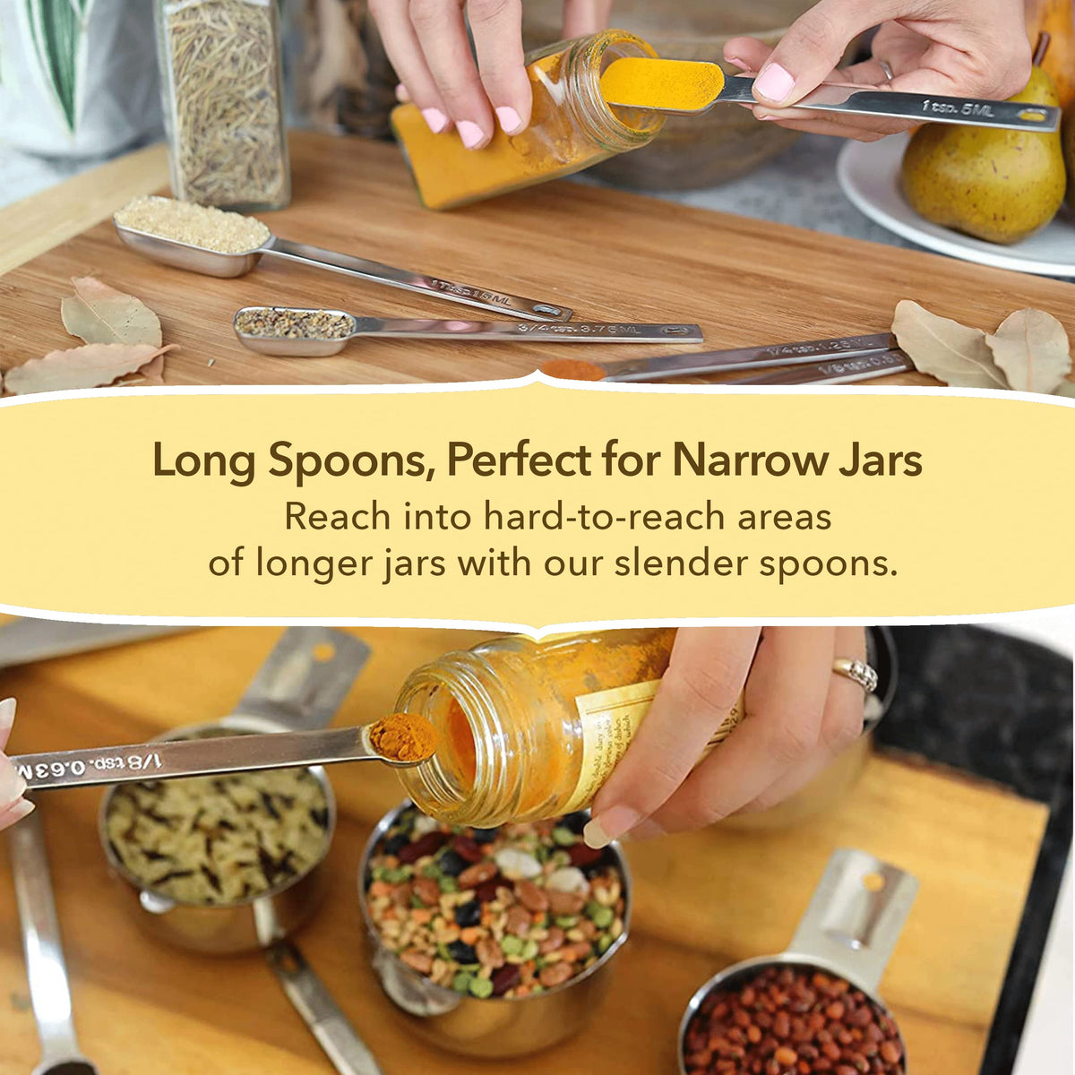 Simply Gourmet stackable design helps organized cabinets and quick access.