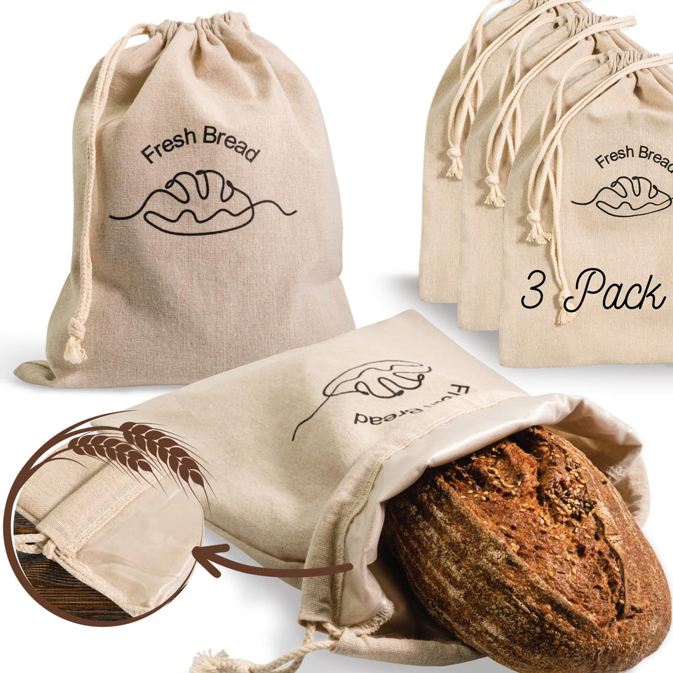 Simply H&K linen bread bag with inner lining preserves crust freshness.