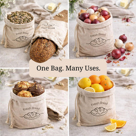Close-up of linen texture showing breathable storage for bread.