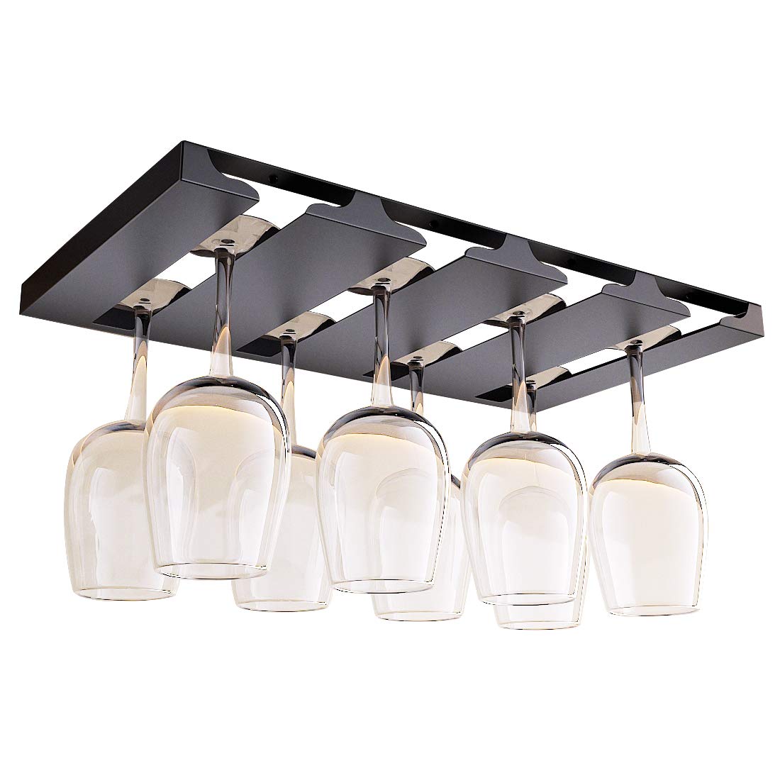SIMVE wine glass holder under shelf four-row view, space-saving design