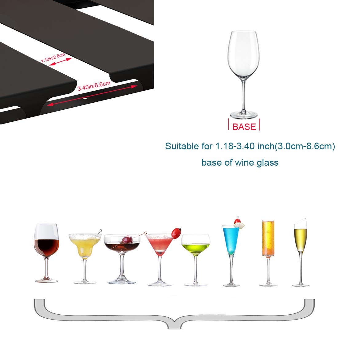 SIMVE wine glass rack supports burgundy, champagne, and cocktail glasses
