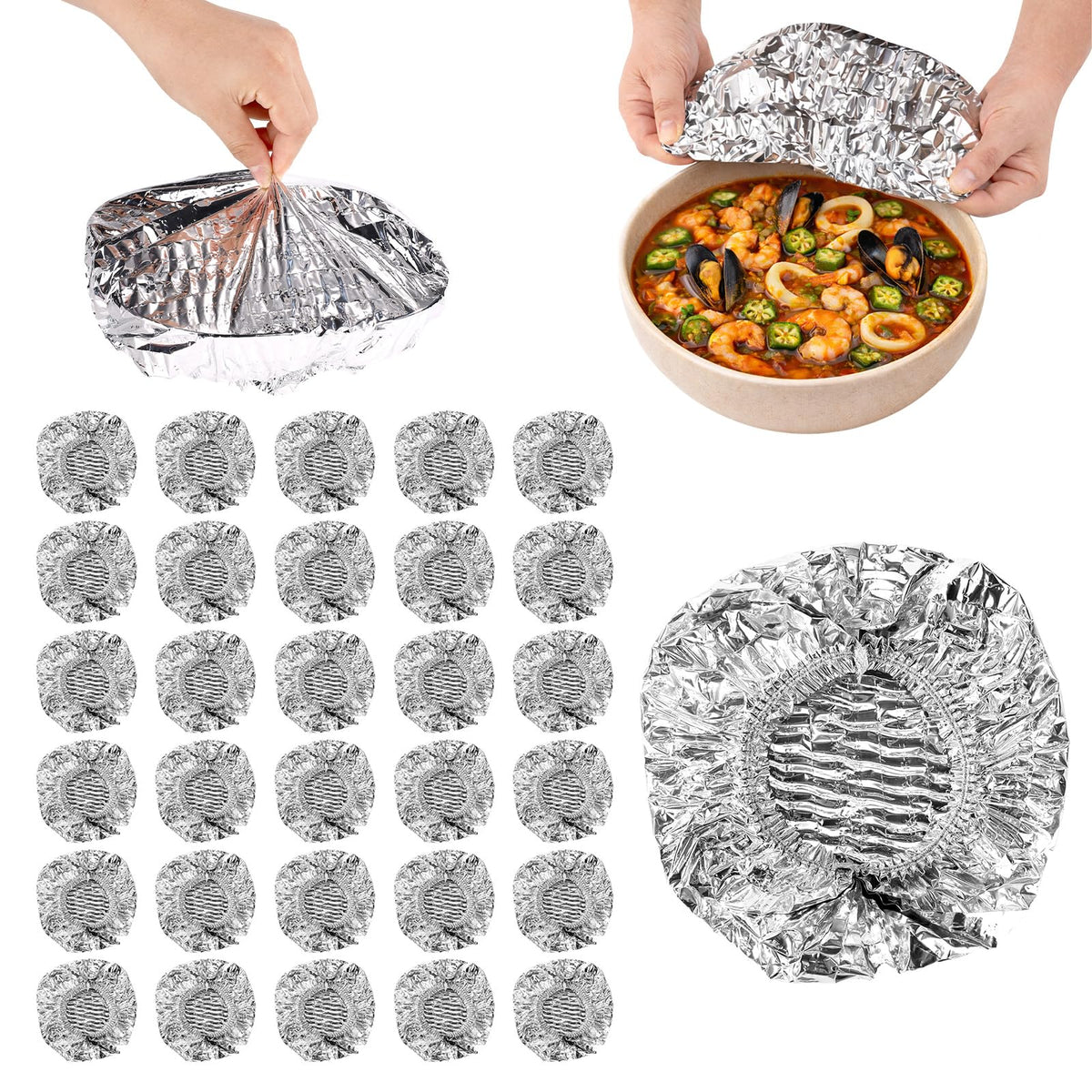 Sinbana pop-up foil food cover over bowl keeps food fresh and protected.