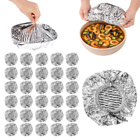 Sinbana pop-up foil food cover over bowl keeps food fresh and protected.