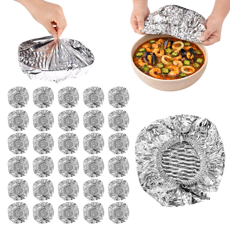 Sinbana pop-up foil food cover over bowl keeps food fresh and protected.