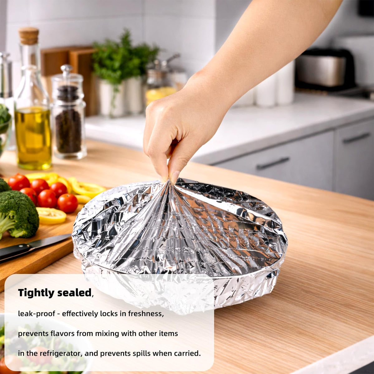 Sinbana reusable aluminum foil cover protects leftovers and meals.