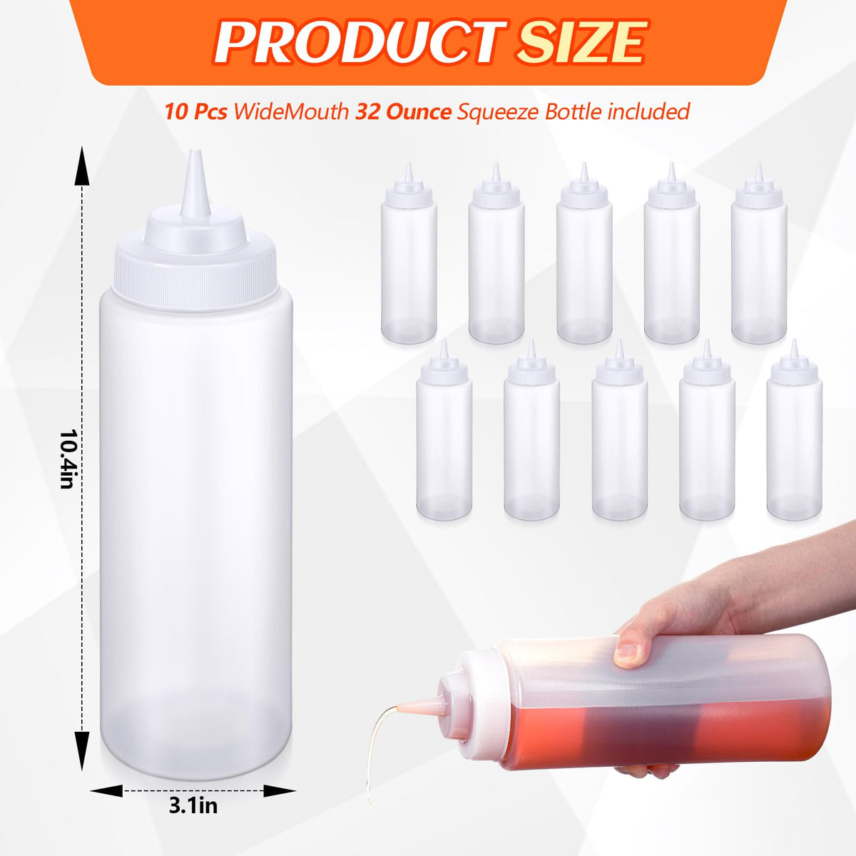Singhoow 32 oz clear bottle for condiments at table or kitchen service