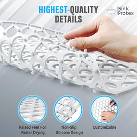 Sink Protex flexible sink mat trimmed to fit around a drain.