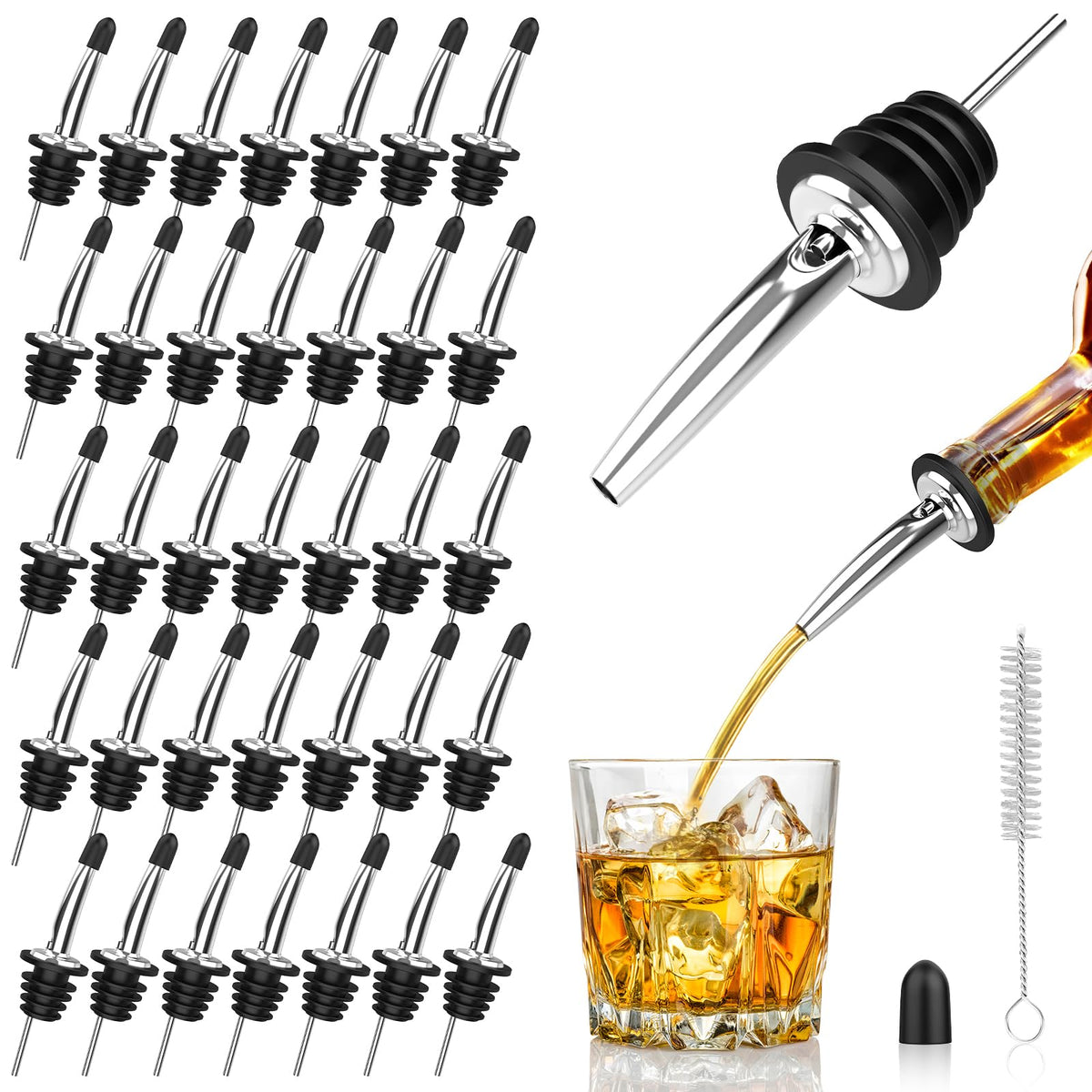 SINLUCESCE 36-pack stainless steel pour spouts for smooth bar pours