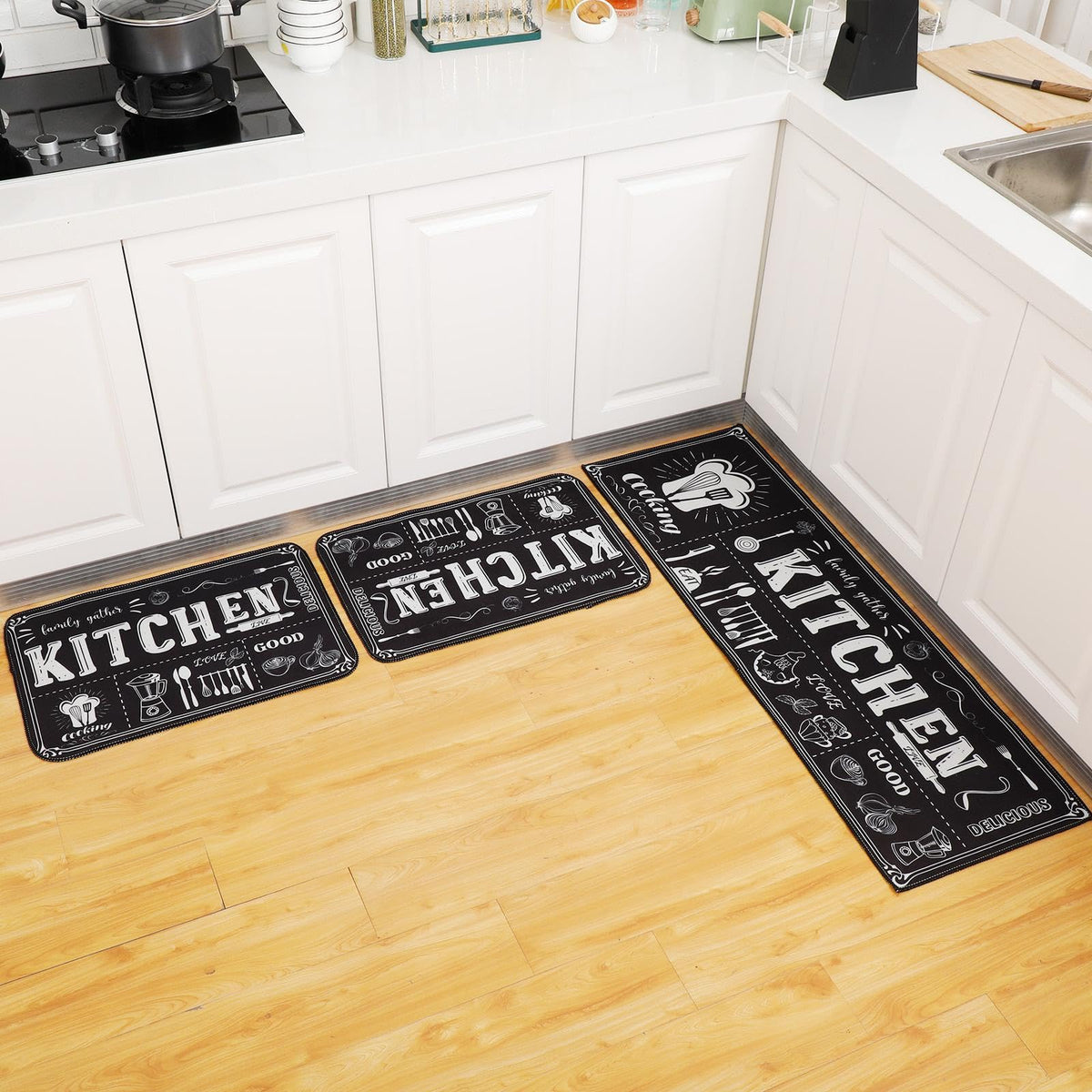 Sinmoe kitchen rug set non-slip runner 47.2 inches stays in place for safe prep