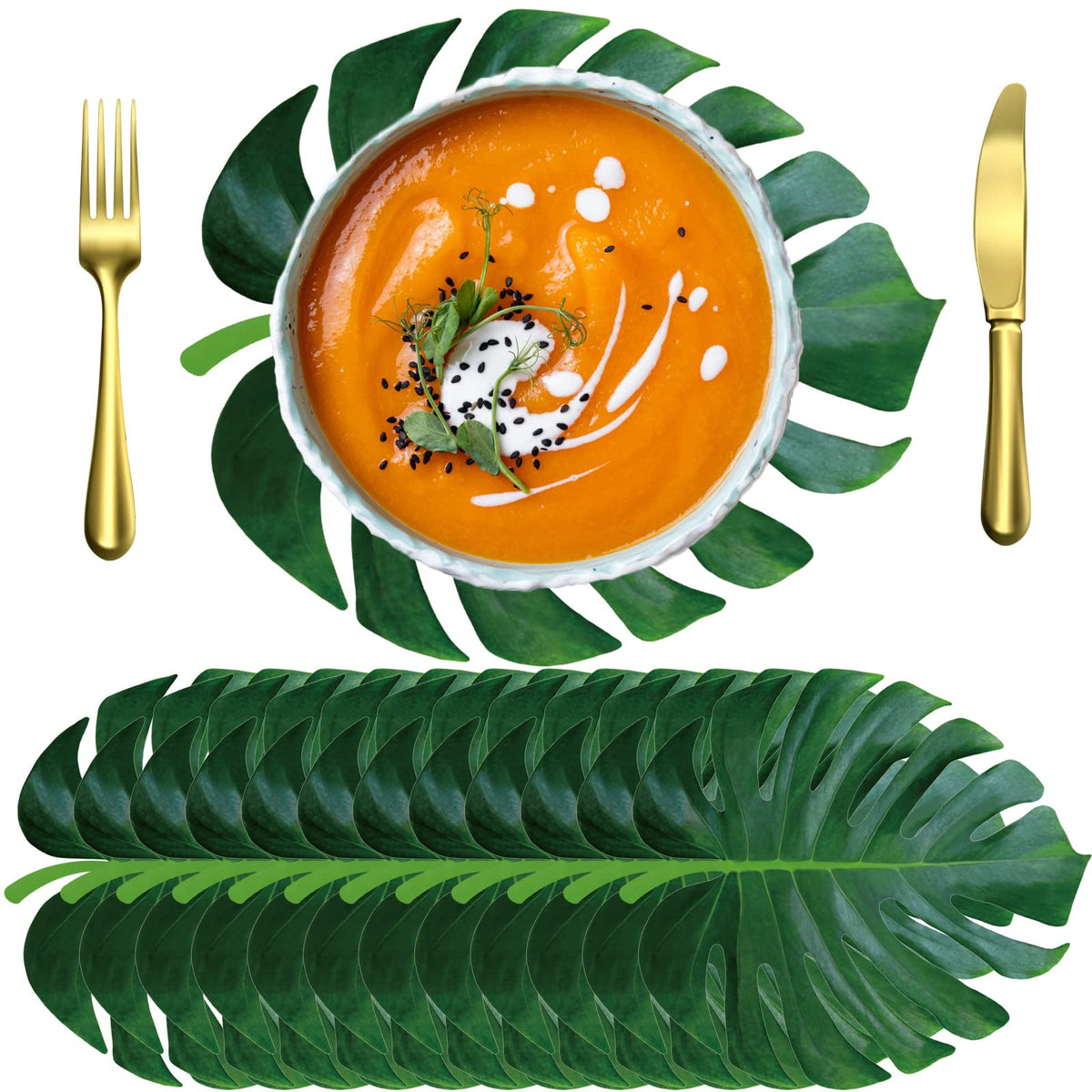 Sinmoe palm leaf placemats for 13-inch dinners, easy cleanup after events.