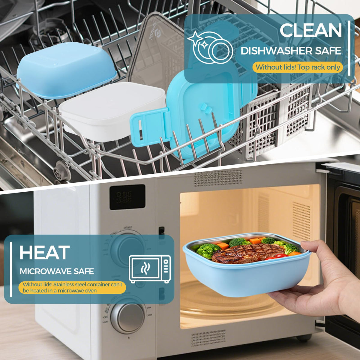 Sinnsally bento blue easy cleaning of dishwasher-safe components