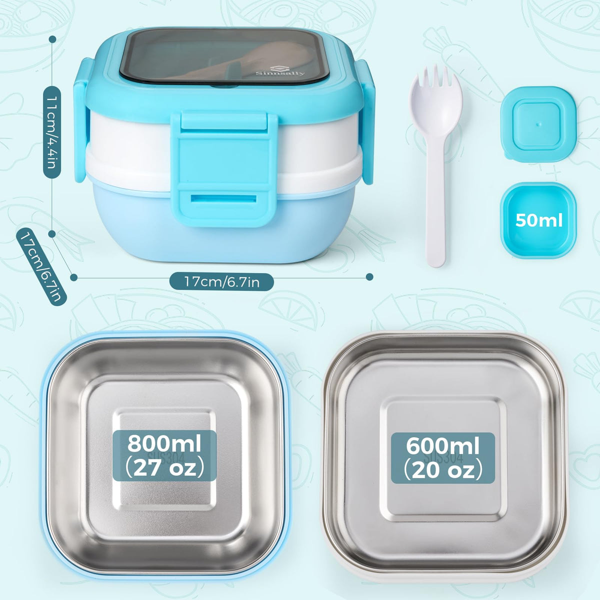 Sinnsally bento blue dual compartments prevent flavor mixing and keep meals organized