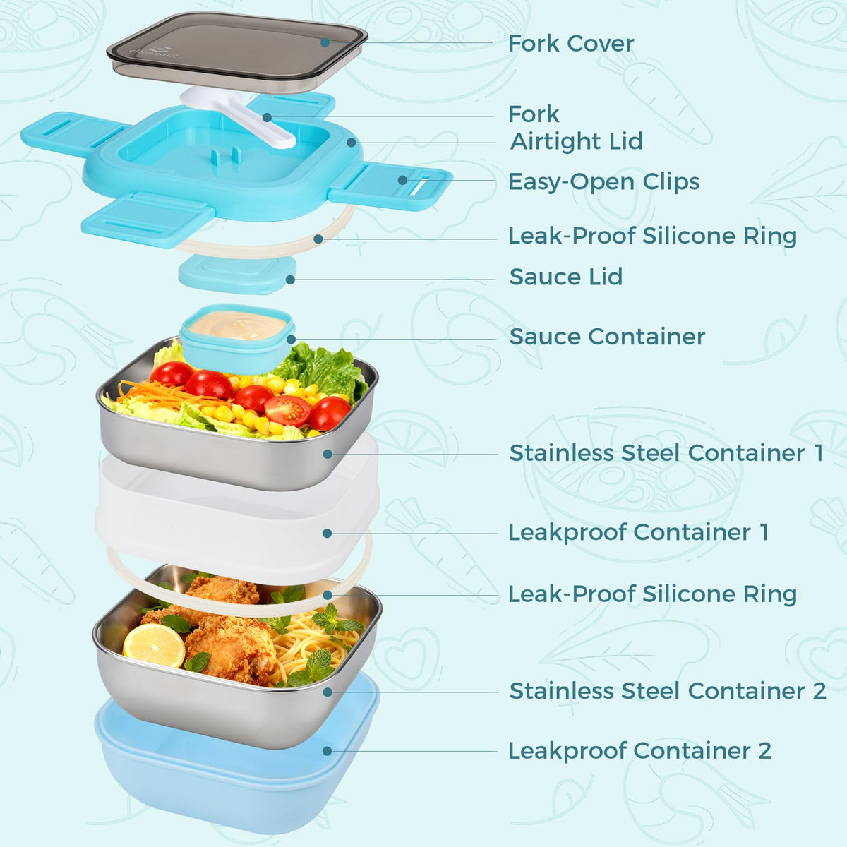 Sinnsally bento blue interior stainless steel bowl stays fresh and easy to clean