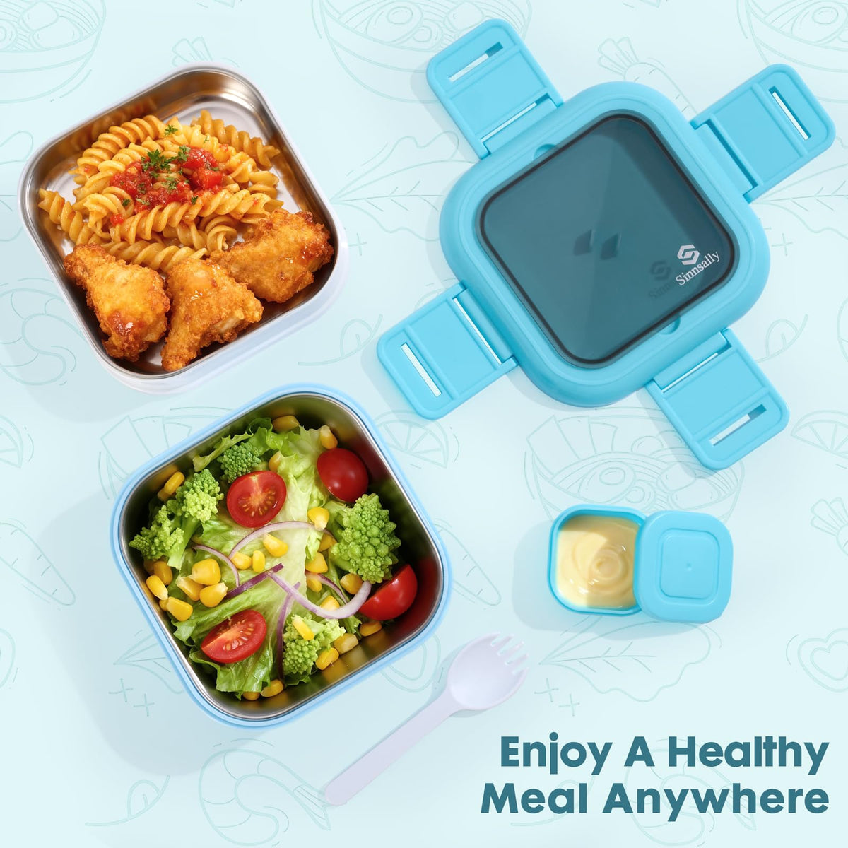 Sinnsally blue sauce jar for dressings and dips during lunch