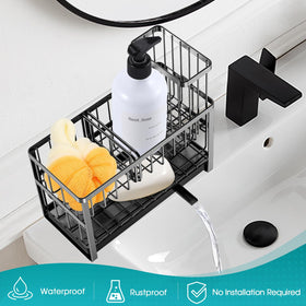 Sinnsally countertop storage on kitchen sink keeps area tidy.
