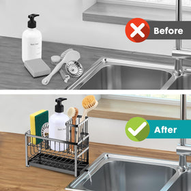 Sinnsally four-section divider keeps detergents, sponges, and scrubbers organized.