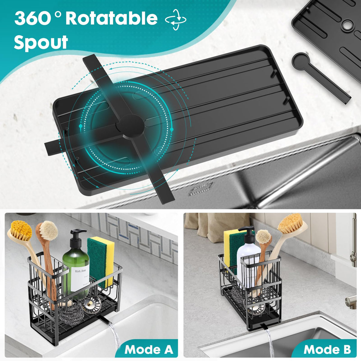 Sinnsally sink caddy with brush holder keeps tools within reach.