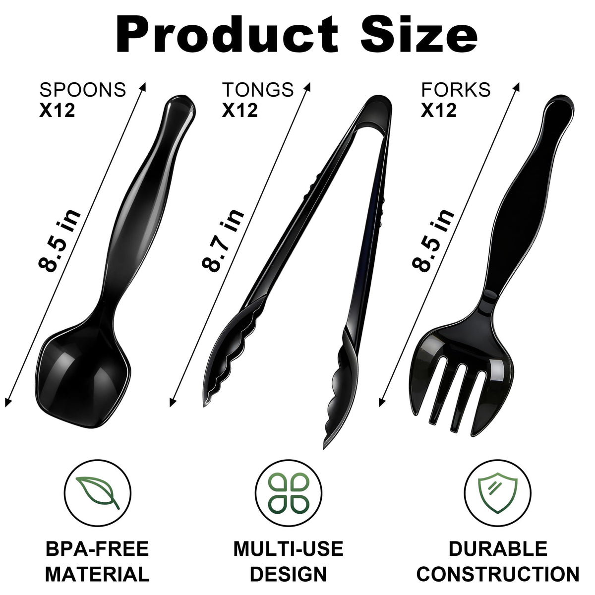 Sinoome disposable forks black 9-inch ideal for buffet lines and family gatherings.