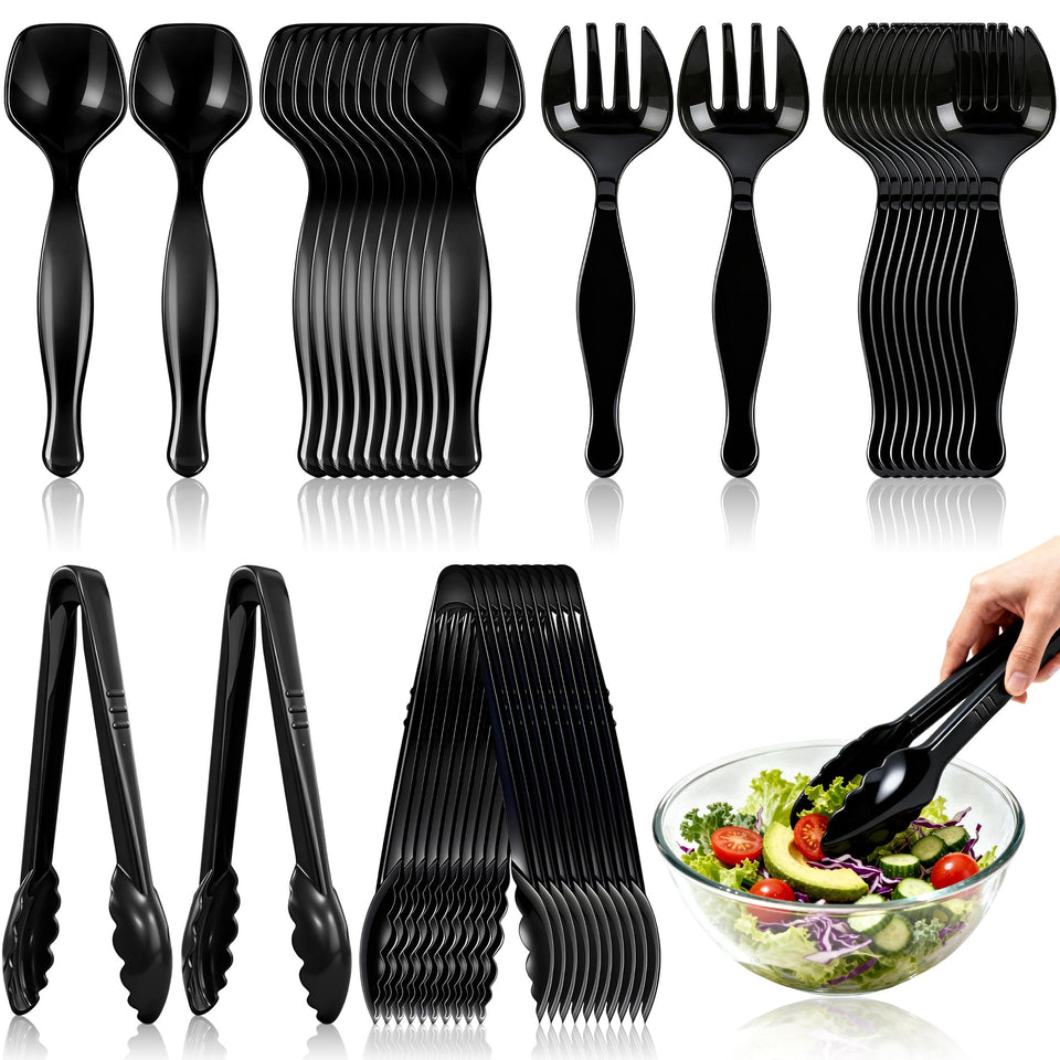 Sinoome 36pcs disposable utensils spoons in black for easy serving at parties.