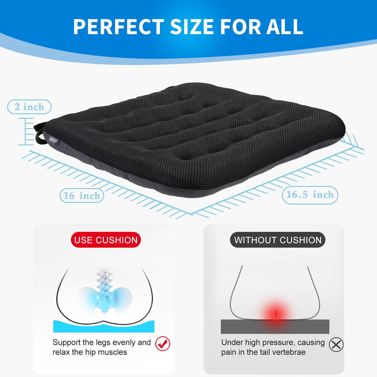SINOSSO Excellent Support Office Chair Cushion side profile promoting breathability