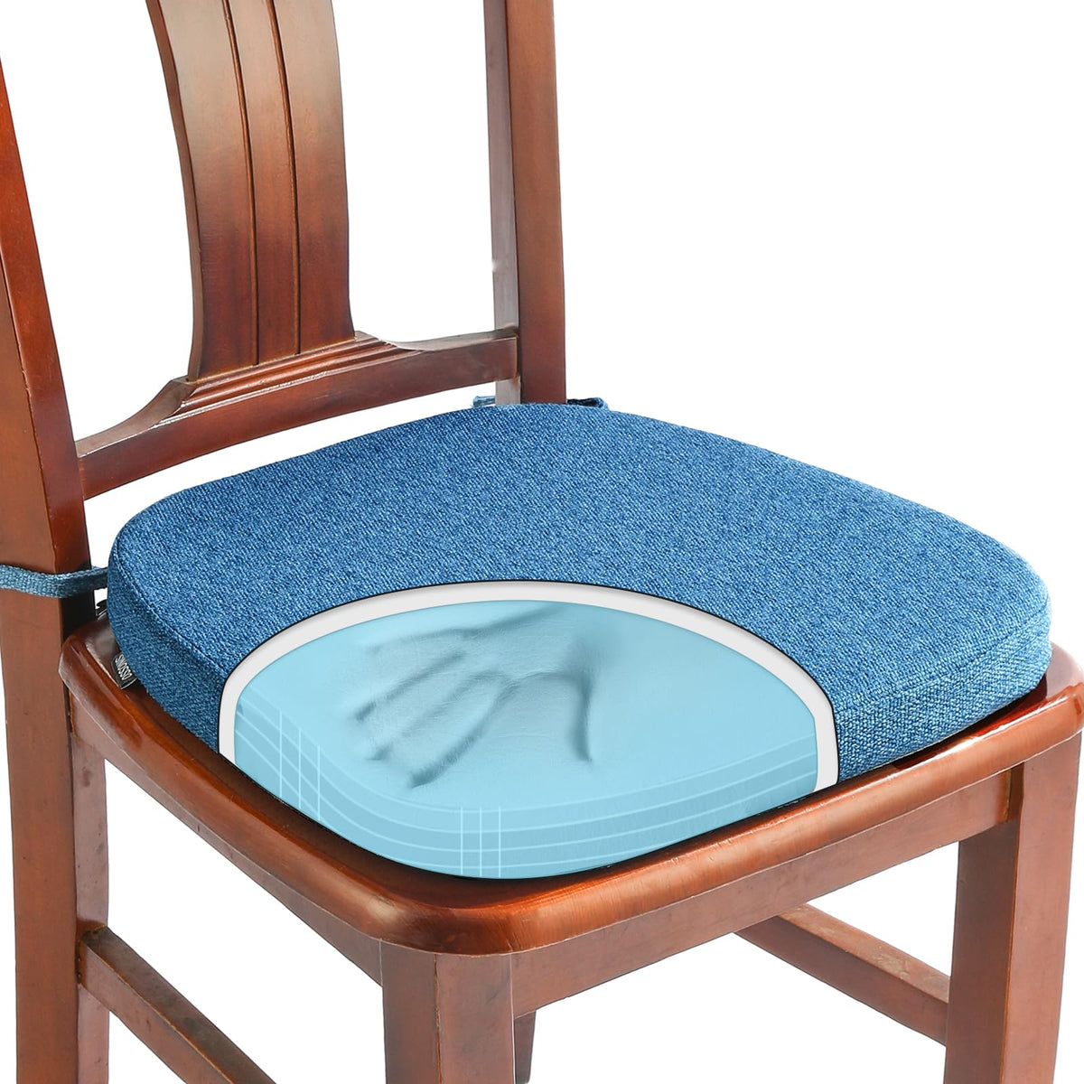 SINOSSO memory foam chair cushion blue front view for comfortable dining