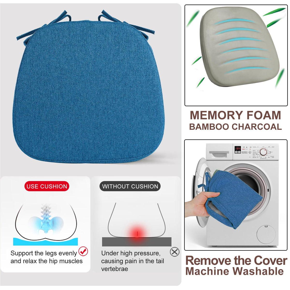SINOSSO memory foam chair cushion blue packaging highlighting compact design