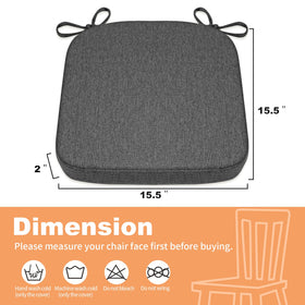SINOSSO square dining chair cushion fits most chairs, 15.7 by 15.7 inches.