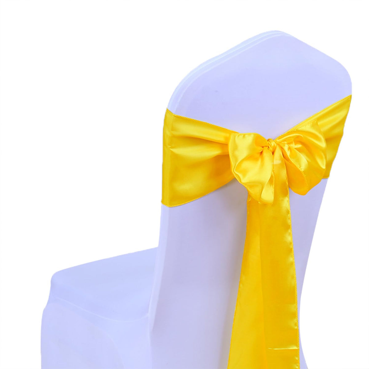 SINSSOWL yellow satin runner featured in a wedding setup with centerpieces