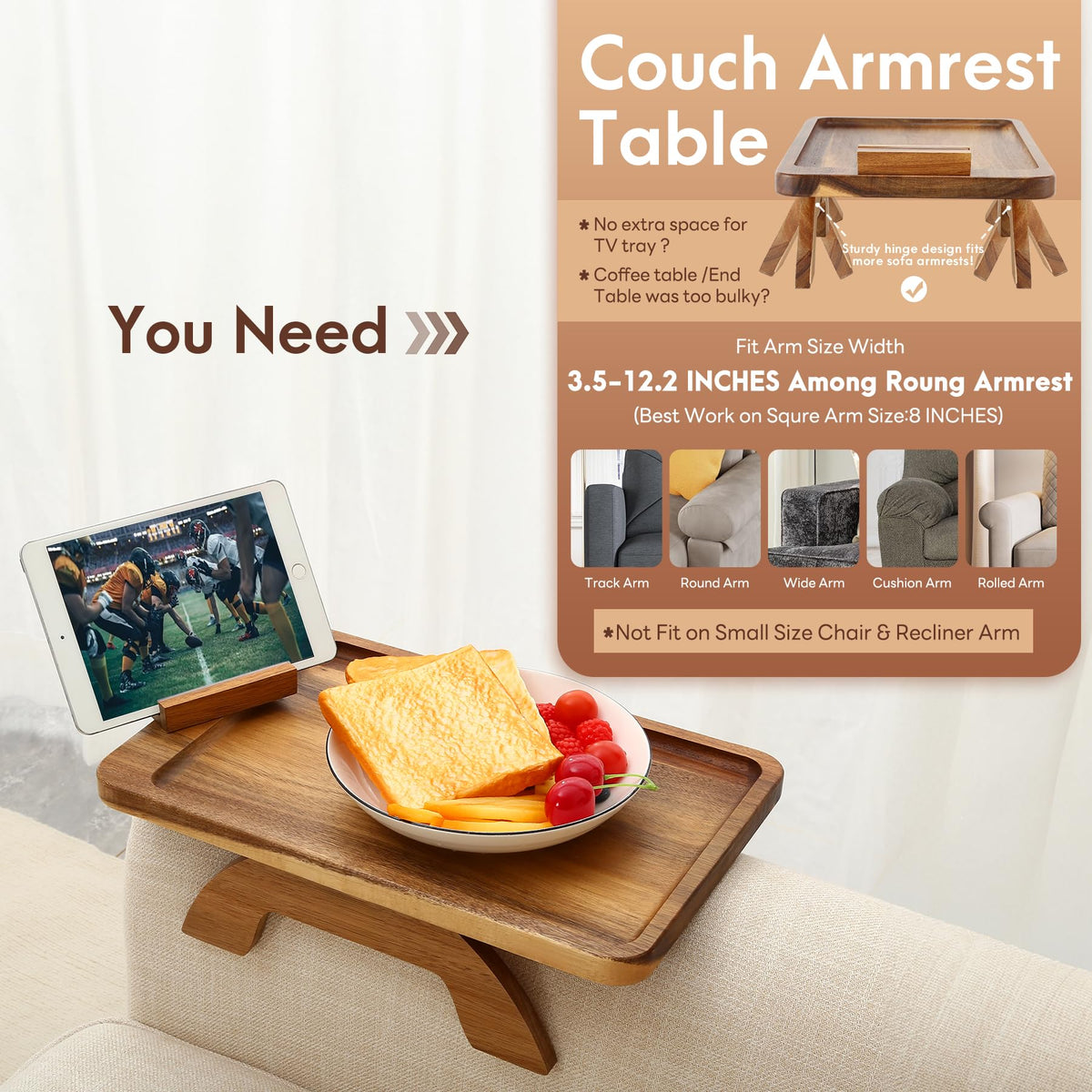 SINWANT Arm Tray Clip-On Design fits multiple armrests securely, reducing slips.