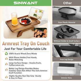 SINWANT Armrest Table on sofa provides a convenient surface while lounging.