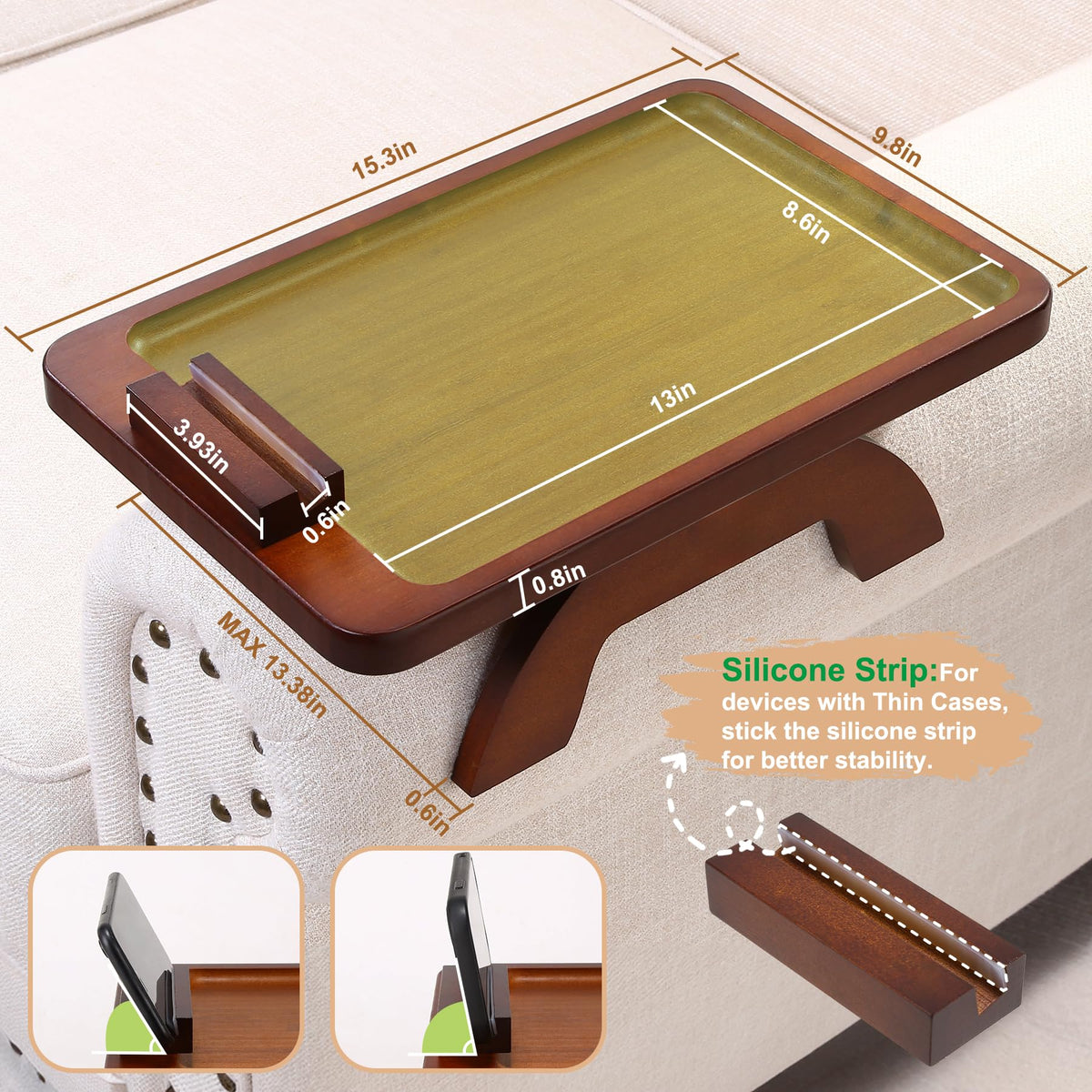 SINWANT clip-on tray fits various armrests for a stable surface.
