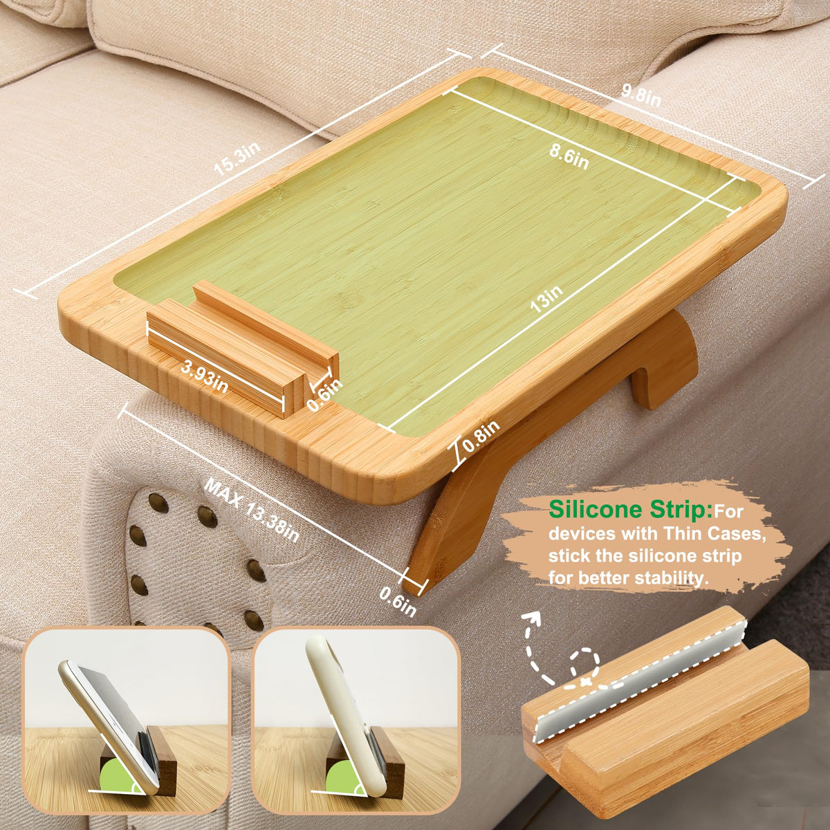 SINWANT sofa tray keeps remotes and tablets easy to reach.