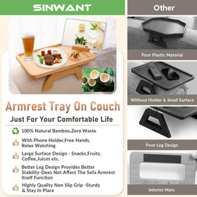 SINWANT bamboo tray is ideal for snacks and drinks on the couch.