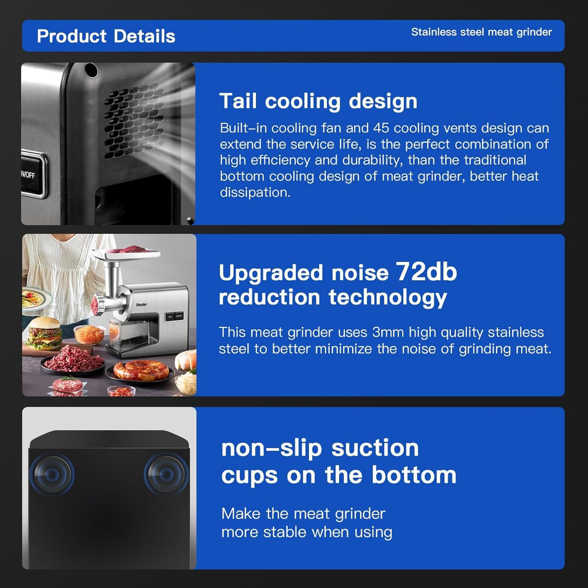 Sinyder safety features emphasize easy cleanup and reliable operation.