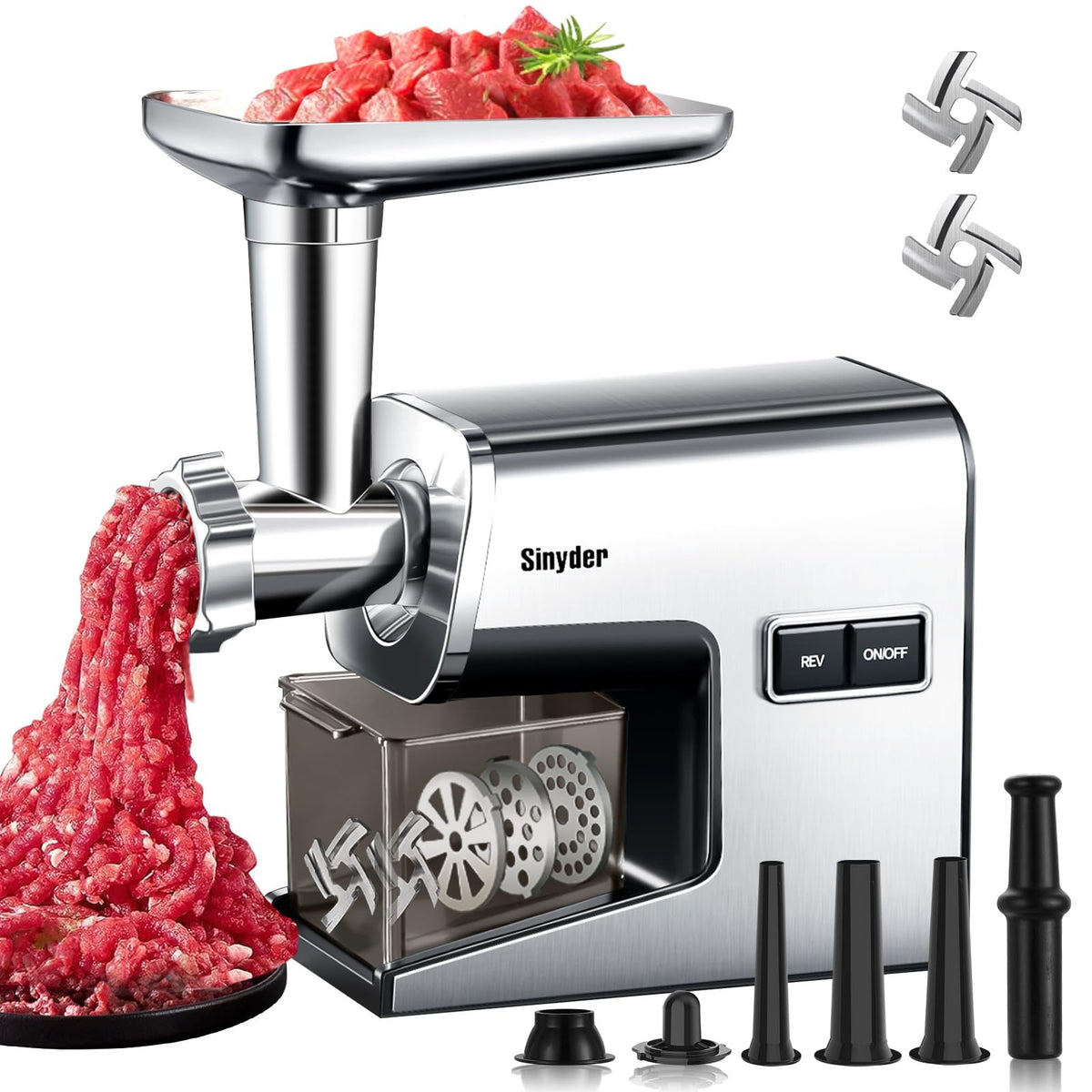 Sinyder electric meat grinder main unit, durable and ready for home use.
