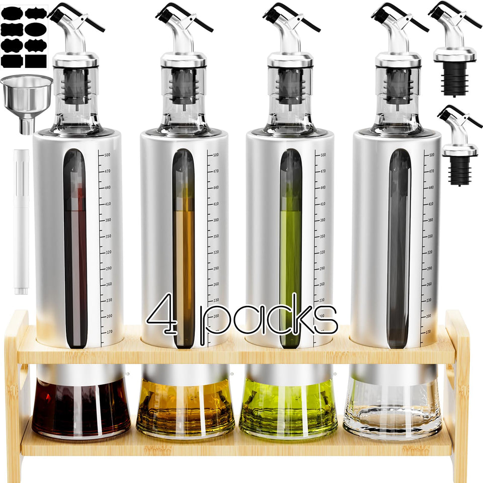 Sinyway oil dispenser bottles 4-pack for organized kitchen and precise pouring.