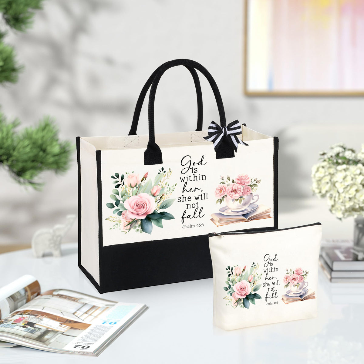SiplyHaven Philippians 4:13 tote design offering roomy space for daily items.