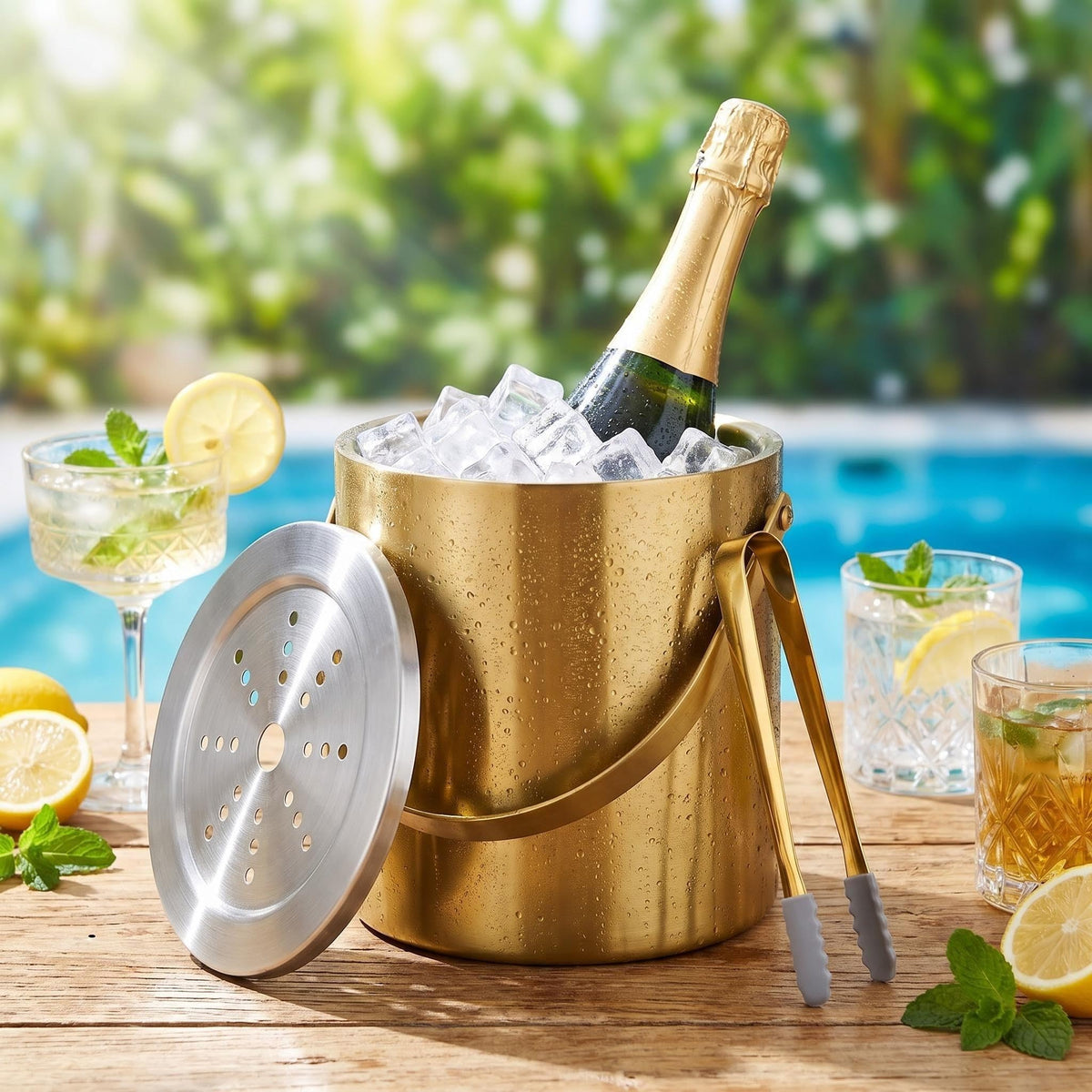 Sipoyen double-wall ice bucket shows robust insulation preserving ice longer for cocktails.