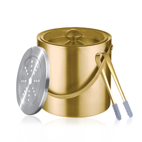 Sipoyen Gold Ice Bucket with Lid and Tong keeps beverages chilled at parties.