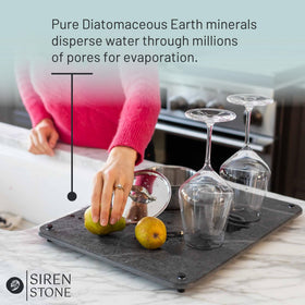 Siren Stone mat on stainless steel legs enables airflow for quicker drying.