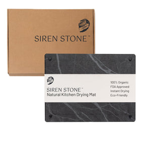 Siren Stone drying mat on counter demonstrates compact size for small kitchens.
