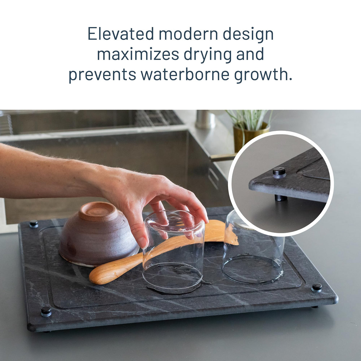 Siren Stone protects surfaces as a pet feeding mat.