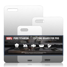 Sirov titanium cutting board set of three on counter, hygienic and versatile for meals