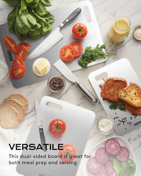 Sirov titanium cutting board shown in dishwasher-safe setup for quick cleanup