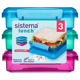Sistema 3-piece sandwich containers in blue showing secure clips and seal